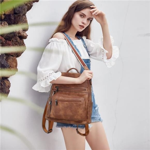 Women's Vegan Leather Backpack Purse – Large Travel Backpack - Picture 3 of 7